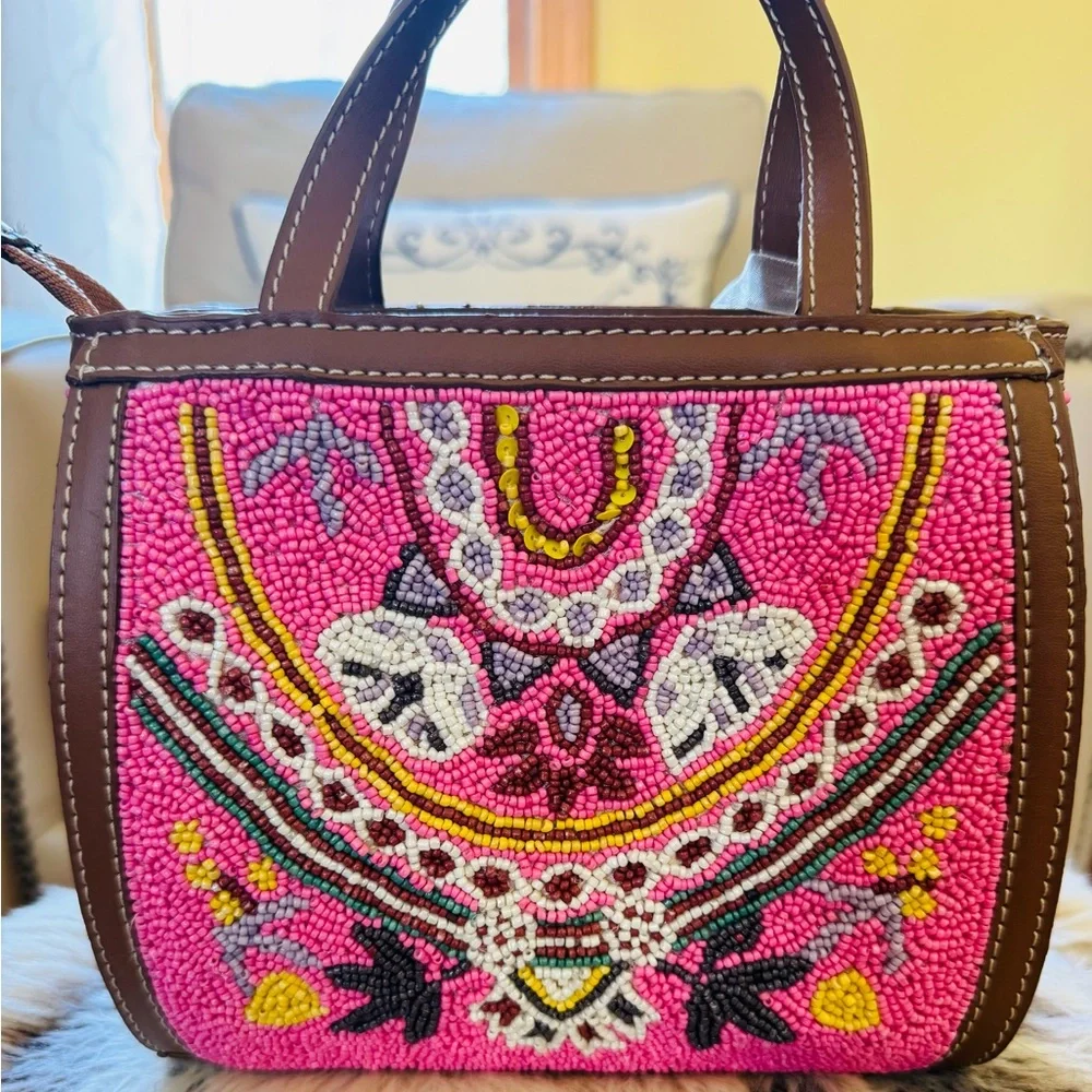 Pink Beaded Handbag handcrafted from India. NWT - Picture 2 of 9